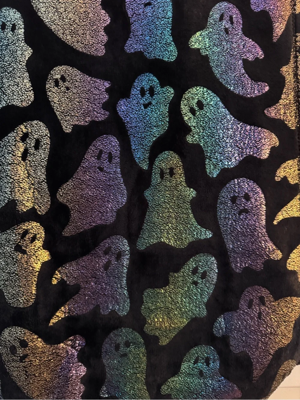 Velvet Plush Throw - Black with Iridescent Ghosts